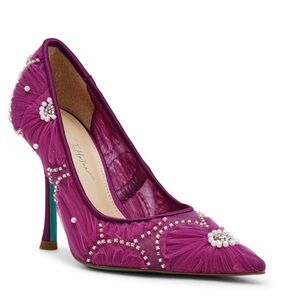 NWB Betsey Johnson Roxie Tulle Floral Applique Pumps. Oxblood. 8.5